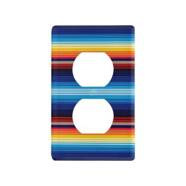 Imagem de Blueangle Cobertor Serape Mexicano Listras Duplex Tomadas Placa de Parede, Tamanho Padrão 1 Gang Placas de Cobertura de Tomada Elétrica para Decoração de Quarto de Escritório em Casa 4,53 x 2,76