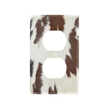Imagem de Blueangle Placa de parede com estampa de vaca branca e marrom, tamanho padrão, placas de cobertura de tomada elétrica de 1 gangue para decoração de quarto de escritório em casa, 4,53 x 2,76 polegadas