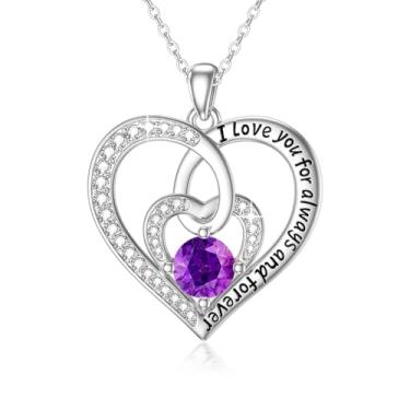 Imagem de OCJ Colar feminino com pingente de pedra do mês de nascimento I Love You, prata esterlina 925, zircônia, aniversário de casamento, aniversário, dia das mães, joias presentes para sua mãe, esposa