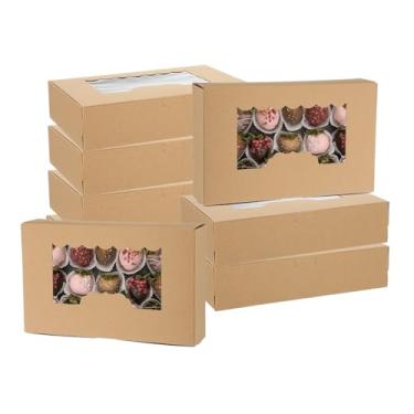 Imagem de PATIKIL 21 x 13 x 2 caixas de padaria kraft, pacote com 30 caixas de biscoito retangulares caseiras com janela para doces de pastelaria, faça você mesmo, artesanato, embalagem de presente