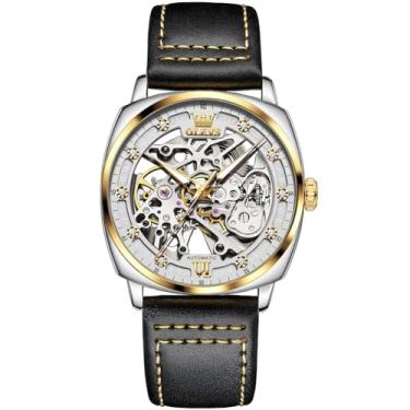 Imagem de OUPINKE Relógios masculinos automáticos, exclusivos, luxuosos, imitação de galáxia, relógio mecânico, calendário de diamante, relógios masculinos, aço inoxidável, à prova d'água, cronógrafo luminoso