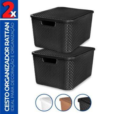 Imagem de Kit 2 Caixas Cesto Rattan Organizadora c/ Tampa Multiuso 20L - Arqplas