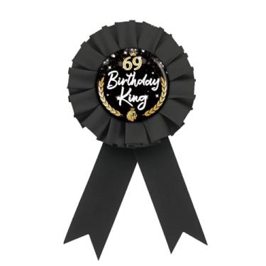 Imagem de Broche It's My 69th Birthday Tinplate Badge Pin, Black Rosete Happy 69th Birthday Button Button, 69 Birthday King Button for Men, Sixty Nine Award Ribbon Brooch Party Supplies