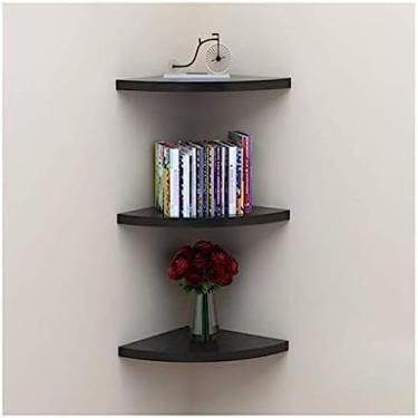 Imagem de Prateleira De Canto Prateleira De Madeira Montada Na Parede Conjunto De 3 Kits Organizador De Armazenamento Rack Sala De Estar Quarto Decoração Pendurado,Preto,28cm,Constructive23