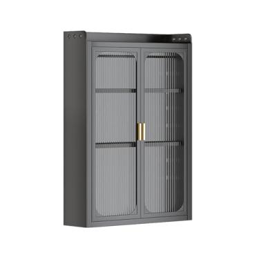 Imagem de Armário de armazenamento de banheiro montado na parede com porta de acrílico – Prateleira de pia de vaso sanitário sem perfuração, estrutura de parede de metal para espaço organizado (40 x 14 x 54 cm)