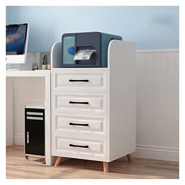 Imagem de VHDY85KA Suporte para impressora de madeira multifuncional branco, tamanho grande, armazenamento de alta capacidade, armário de armazenamento com 4 gavetas, armário de arquivo de madeira para mini