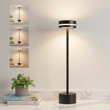 Imagem de Luminária Abajur de Mesa LED Touch Sem Fio Portátil, Recarregável e Dimerizável, 3 Cores de Luz (Quente, Neutra, Fria), Base Antiderrapante – Ideal para Quarto, Escritório e Estudo(1807, Preto)