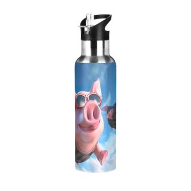 Imagem de Burbuja Garrafa de água de aço inoxidável Flying Pig, garrafas de água isoladas a vácuo com tampa de canudo para esportes, academia, escola - à prova de vazamento e suor, sem BPA, 590 ml