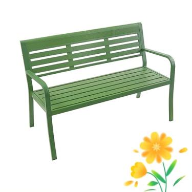 Imagem de Bancos de pátio de 129 cm para ambientes externos, banco de jardim com moldura de liga de alumínio com corrimãos e encosto curvos, assento de pátio, assento de ripas, para gramado, piquenique, quintal