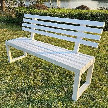 Imagem de Banco de jardim externo para pátio, combinação de ferro de madeira, banco de metal para pátio, assentos de móveis externos para 2-3 pessoas, banco de parque à prova de intempéries, perfeito para