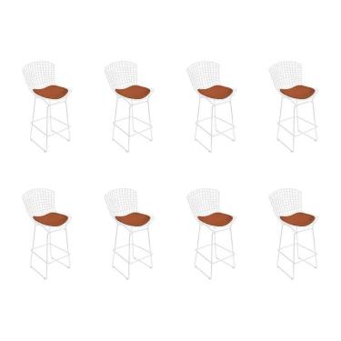 Imagem de Kit 8 Banquetas Bistrô Bertoia Branca D80 Com Assento Cobre