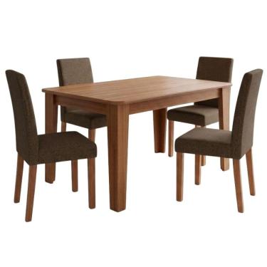 Imagem de Conjunto de Jantar Estela e Maia 4 Lugares Tampo em MDF com Cadeiras Estofadas Linho Ma...