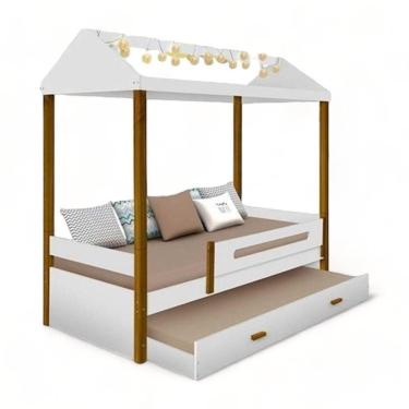Imagem de Cama Solteiro com Auxiliar e Led Casa Sara em MDF Branco para Colchão 88x188cm Divaloto...