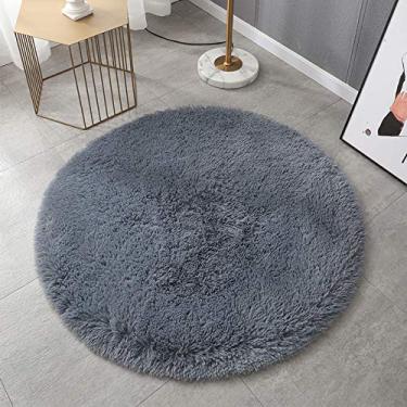 Imagem de Tapetes redondos, macios, de cor sólida, antiderrapante, de pelúcia longa, para sala de estar, quarto, banheiro, quarto das crianças, tapete de ioga, cinza prateado, 80 cm