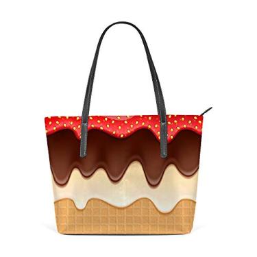 Imagem de Bolsa de ombro para mulheres, sacola de couro para compras, grande, para trabalho, chocolate, creme, bolsa casual