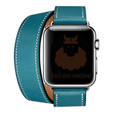 Imagem de Pulseira Couro Double Tour Duas Voltas, compatível com Apple Watch (Azul, 38/40/41)