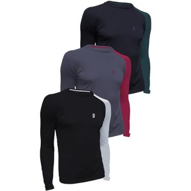 Imagem de KIT 3 Camisetas Com Proteção UV 50+ Dry Fit Segunda Pele Térmica Tecido Termodry Manga Longa - Preto+Branco/Chumbo+Vermelho/Preto+Vd. Colonial - M