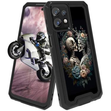 Imagem de Capa para Moto Edge Plus 2023 para Moto Edge+ (2023) Capa de telefone híbrida de camada dupla rígida PC e silicone macio capa protetora resistente à prova de choque com esqueletos humanos pretos
