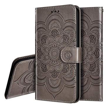 Imagem de OOPKINS Capa de couro PU compatível com iPhone 13 Pro Max Mandala em relevo design capa de telefone flip notebook carteira compartimento para cartão suporte magnético capa para iPhone 13 Pro Max