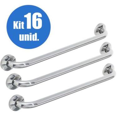 Imagem de Alça Apoio Banheiro Inox 40cm Barra Idoso Cadeirante Kit 16 un - AB MI