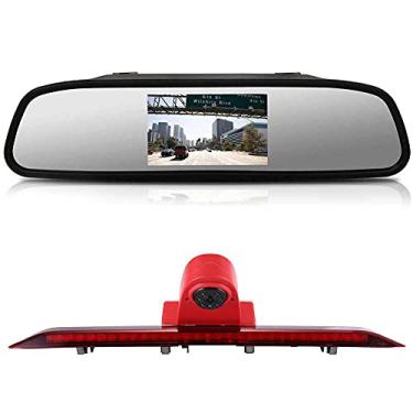 Imagem de Câmera de backup de luz de freio de terceiro teto para carro, substituição para Crafter MAN TGE de 2017 modificado veículo de transporte luz de freio ônibus e caixa 2006 2014 (com espelho retrovisor