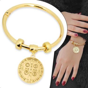 Imagem de Pulseira Bracelete Feminina Redonda São Bento Banhado A Ouro - GRANADO