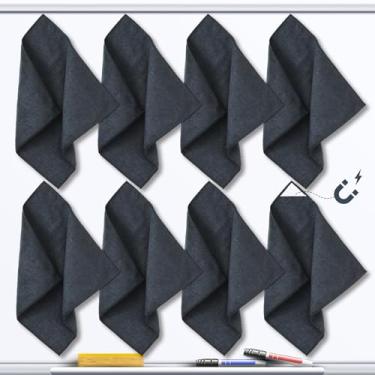 Imagem de 8 peças de pano de limpeza magnético apagadores a seco para quadros brancos compatíveis com a maioria dos quadros brancos apagadores a seco borracha de pano de microfibra reutilizável para sala de aula, 30 x 30 cm (cinza escuro)