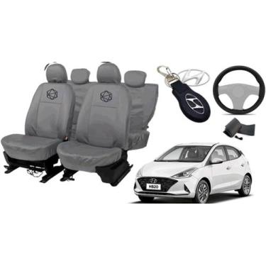 Imagem de Conjunto capa couro cinza HB20 18-23 + volante texturizado - ferro tec