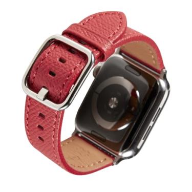Imagem de SONAMU New York Pulseira de couro Epsom compatível com Apple Watch 38 mm, 40 mm, 42 mm, 44 mm, fivela quadrada de couro premium compatível com iWatch Series 6 5 4 3 2 1 (vermelho escarleto, 38 mm/40 mm)
