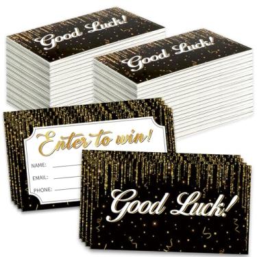 Imagem de 600 cartões de bilhetes de sorteio de entrada em ouro preto de 9 x 5 cm para concursos, leilões, sorteios, urnas com espaço para nome, endereço de e-mail e campos de número de telefone (600)