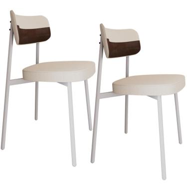 Imagem de Kit 02 Cadeiras Estofada Para Sala De Jantar Astrid Branco C01 Linho Palha Courino Whisky - Lyam Decor