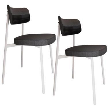 Imagem de Kit 02 Cadeiras Estofada Para Sala De Jantar Astrid Branco C01 Linho Preto Courino Preto - Lyam Decor