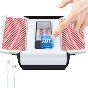Imagem de Vitosup Baralho automático recarregável com 2 baralhos – Rápido, reduzido, baixo ruído, compacto e leve, embaralhador de cartas Uno ideal para noites de jogos, viagens e festas
