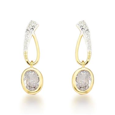 Imagem de Brinco Vazado Com Pingente Oval Banhado A Ouro 18k