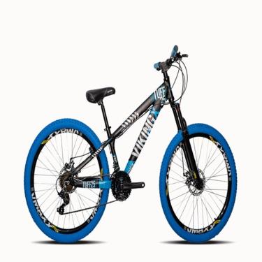 Imagem de Bicicleta Viking Aro 26 Preto Azul Câmbios Shimanos Com Pneu Azul