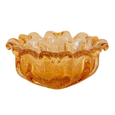 Imagem de Cachepot Centro De Mesa Fruteira Cristal âmbar Murano São Marcos 15x33cm