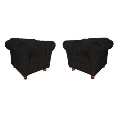 Imagem de Duas Poltronas Luis XV Chesterfield Capitone Suede Preto / Barbearia, 