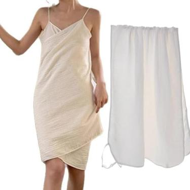 Imagem de predolo Roupão feminino com suspensório e toalha de banho para uso em casa, L