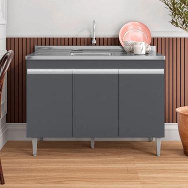 Imagem de Balcão Manu com Pia e Cuba GhelPlus 120cm Cinza AJL Móveis