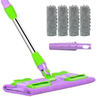 Imagem de Esfregão para Pisos | Esfregona De Limpeza Com 4 Panos Laváveis,Ferramenta Rotativa de 360 Graus para Limpeza de Azulejo, Laminado, , Áreas Externas, Pátio e Garagem, Telescópico