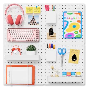 Imagem de FZK Peg Board, organizador de parede com 25 peças, inclui 4 quadros brancos e acessórios, placa de plástico para quarto, escritório, sala de artesanato, cozinha e banheiro