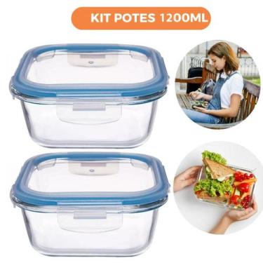 Imagem de Kit 2 Pote De Vidro Hermético Quadrado 1200Ml - Ad Importação