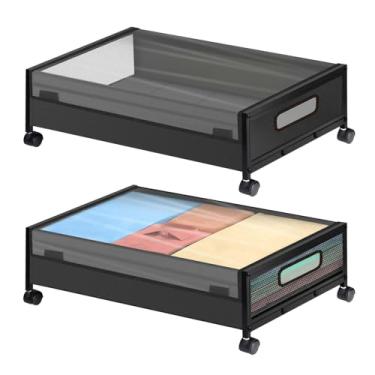 Imagem de GAOMON Armazenamento sob a cama com rodas, pacote com 2 recipientes de armazenamento sob a cama com tampas transparentes, caixas de armazenamento de perfil baixo para roupas, sapatos, brinquedos