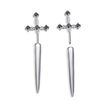 Imagem de Brincos de espada gótica, retrô, preto, strass, punhal, vintage, espada, punk, fantasia, joias, tamanho único, zinco, zircônia cúbica, one size, Zinco, Zircônia cúbica