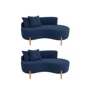 Imagem de Kit 02 Sofá Orgânico 2 Lugares C/2 Almofadas Curvo Sala Recepção Luna 