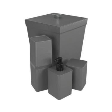 Imagem de Kit Banheiro 4 Peças Lixeira Dispenser Porta Escova E Porta Algodão - 