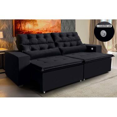Imagem de Sofá 4 Lugares América Preto Retrátil, Reclinável 2,52 Metros Tecnologia Carregamento 3 portas USB