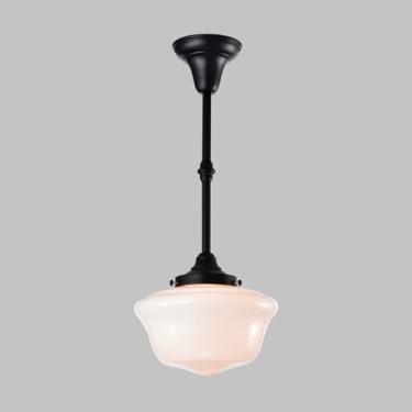 Imagem de KSSTEVNBD Luminárias pendentes de vidro modernas para ilha de cozinha, luz de teto suspensa com acabamento preto, luminárias pendentes de escola, lustre de vidro branco leite, casa de fazenda, jantar