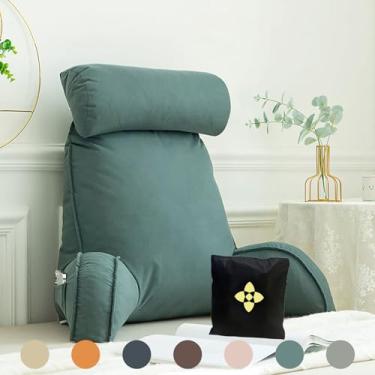 Imagem de Almofada de leitura com suporte para as costas para cama | Almofada terapêutica de leitura | Almofada de suporte lombar com apoio de braço | Almofada para relaxar para assento de cama com bolsa |