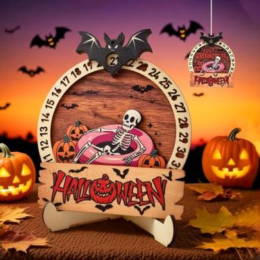 Imagem de Decoração vintage de Halloween calendário do advento decoração fantasma para porta da frente, linda janela de madeira 2025 para decorações de jardim interno e externo (esqueleto)